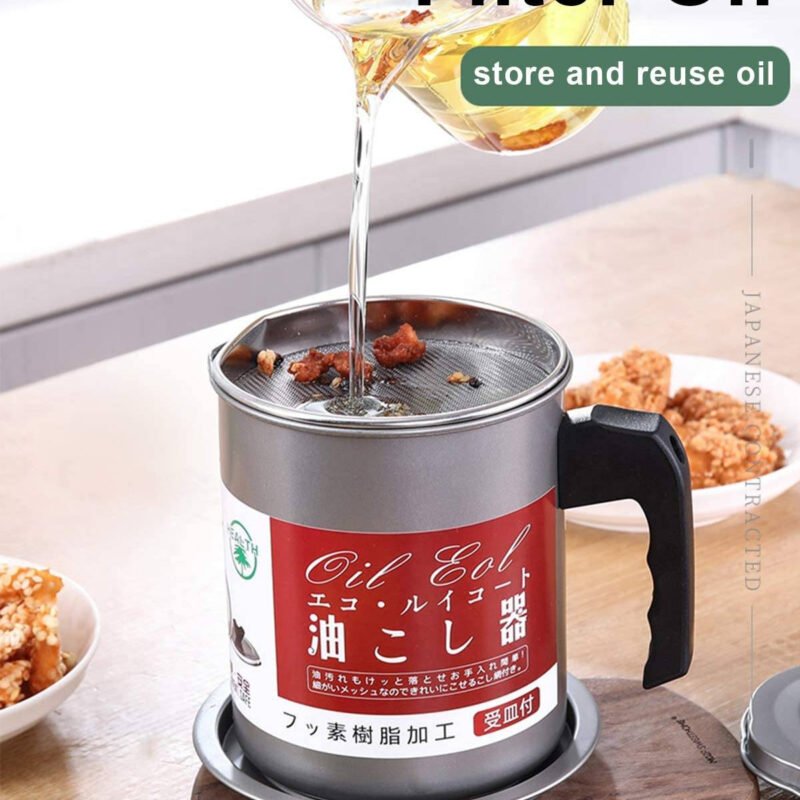 1.4L Oil Filter Pot with Stainless Steel Strainer & Lid – Oil Container for Safe Storage & Reuse | Kitchen Oil Filtration Pot