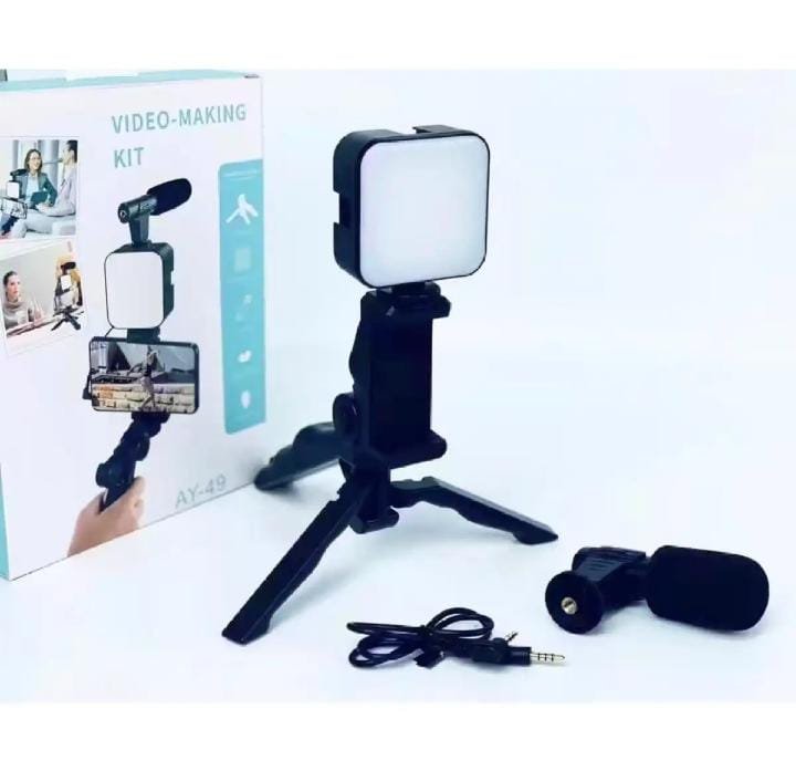 Vlogging Video Making Kit for Mobile Phones – AY-49 Tripod Kit with Microphone & LED Light | Flexible Tripod for Indoor & Outdoor Shooting - Image 9