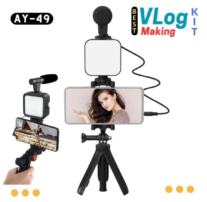 Vlogging Video Making Kit for Mobile Phones – AY-49 Tripod Kit with Microphone & LED Light | Flexible Tripod for Indoor & Outdoor Shooting - Image 7