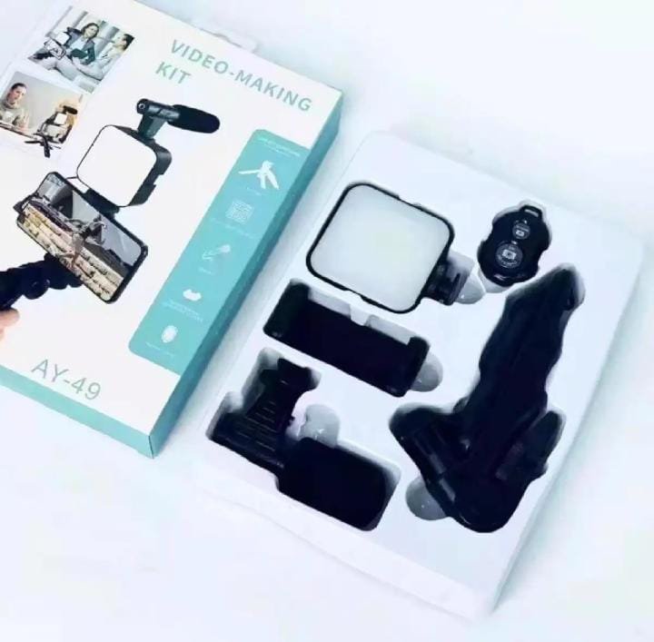 Vlogging Video Making Kit for Mobile Phones – AY-49 Tripod Kit with Microphone & LED Light | Flexible Tripod for Indoor & Outdoor Shooting - Image 6
