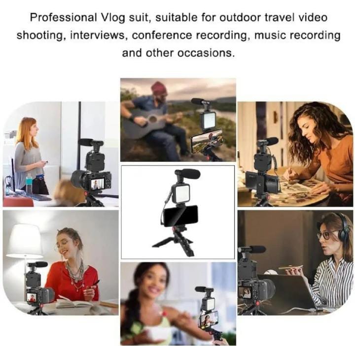 Vlogging Video Making Kit for Mobile Phones – AY-49 Tripod Kit with Microphone & LED Light | Flexible Tripod for Indoor & Outdoor Shooting - Image 4