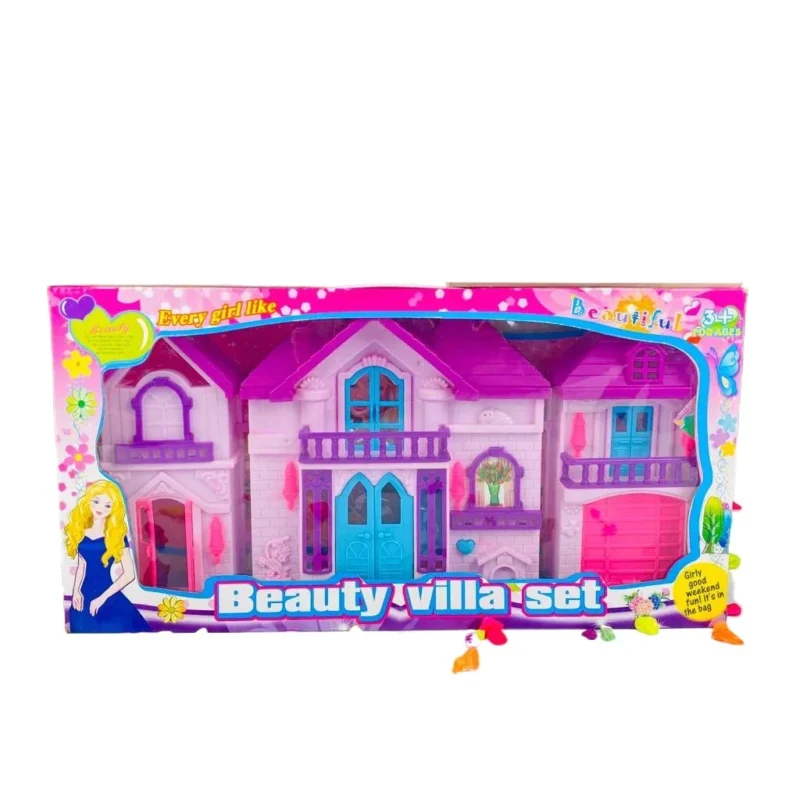 Happy Family Villa Doll House Set – Lovely Pink Dollhouse with Furniture | Pretend Play Toy for Girls