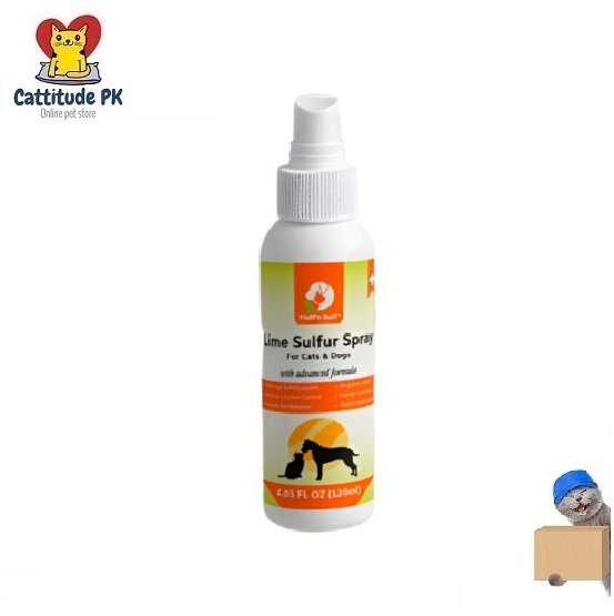 Fluff n Buff Lime Sulfur Spray 120ML | Antifungal & Antibacterial Treatment for Cats & Dogs | Skin Infection & Mange Relief