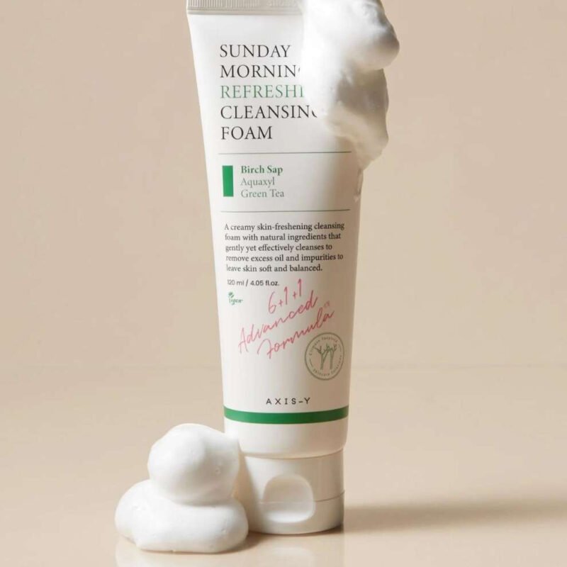 AXIS-Y Sunday Morning Refreshing Cleansing Foam 120ml | Gentle Moisturizing Facial Cleanser with Birch Sap & Aquaxyl | Hydrating Korean Skincare for All Skin Types