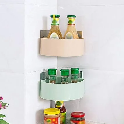 Corner Shelf Bathroom Kitchen Rack | Self-Adhesive Plastic Triangle Wall Mount Storage Basket – No Drilling Shower Caddy Organizer
