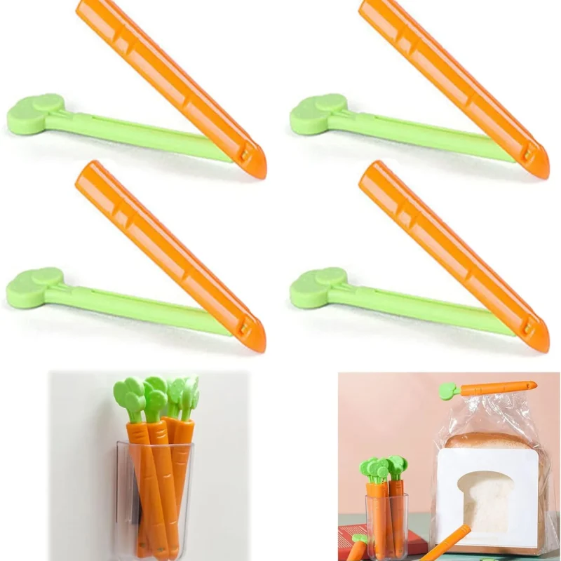 Lovely Carrot Shape Sealing Clips (Pack of 5) – Food Bag Clips with Refrigerator Magnet | Chip Clips, Bread Clips, Food Sealer Clips for Kitchen Storage