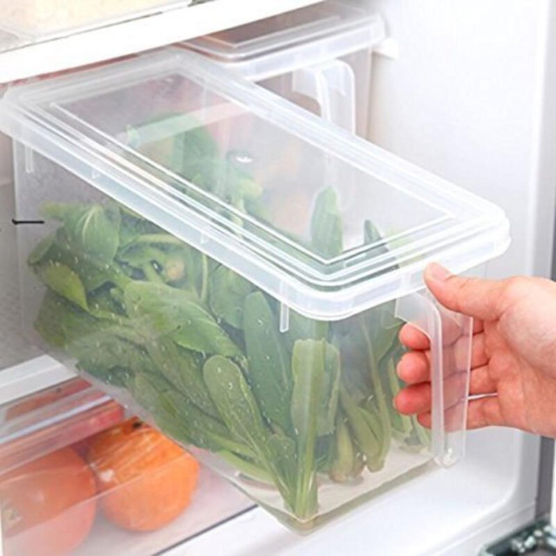 Refrigerator Storage Box with Handle – Transparent Sealed Plastic Container with Lid | Rectangular Food Organizer Box for Kitchen & Fridge
