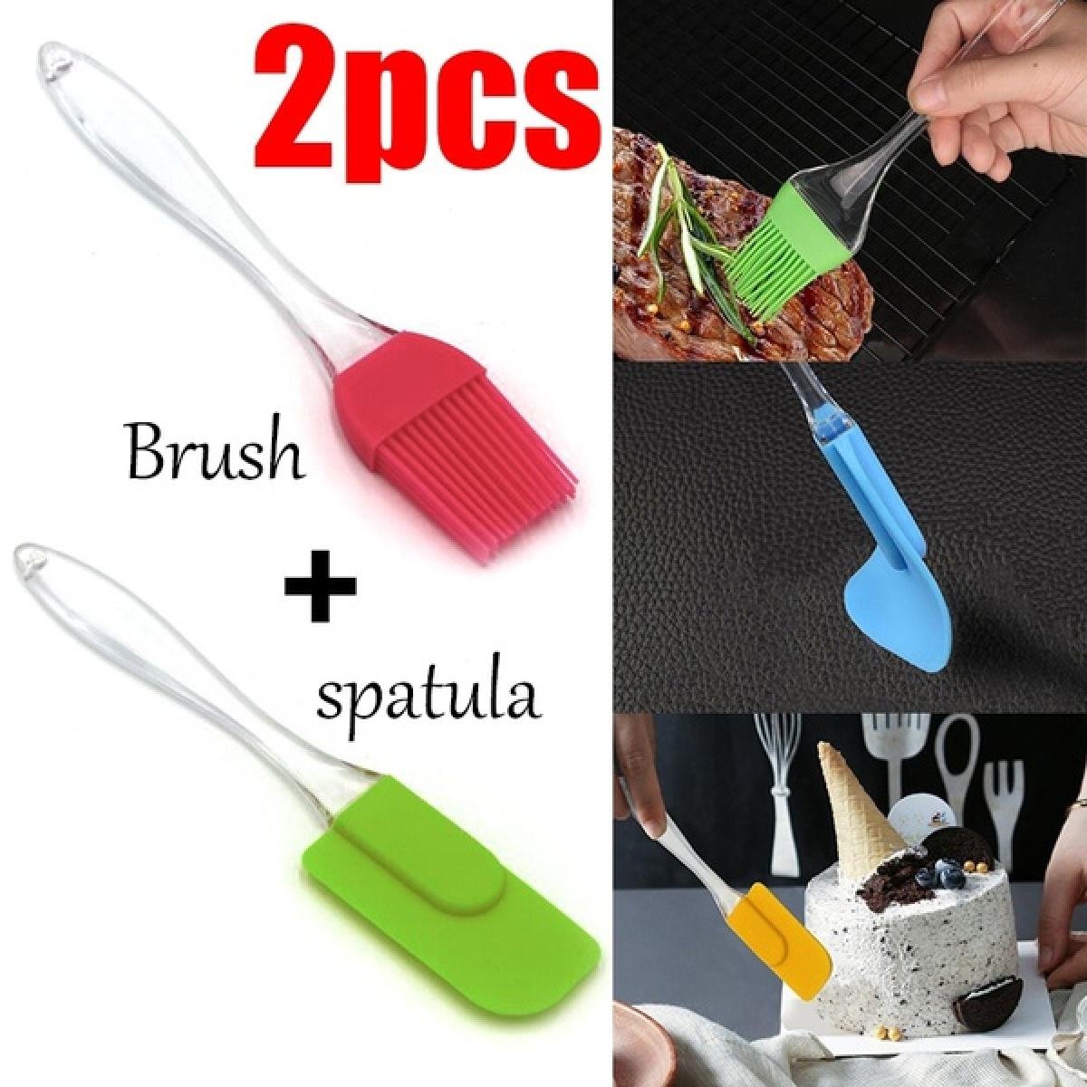 Big Size Pack of 2 – Silicone Acrylic Transparent Cake Spatula & BBQ Oil Brush Set for Baking, Cooking & Decorating