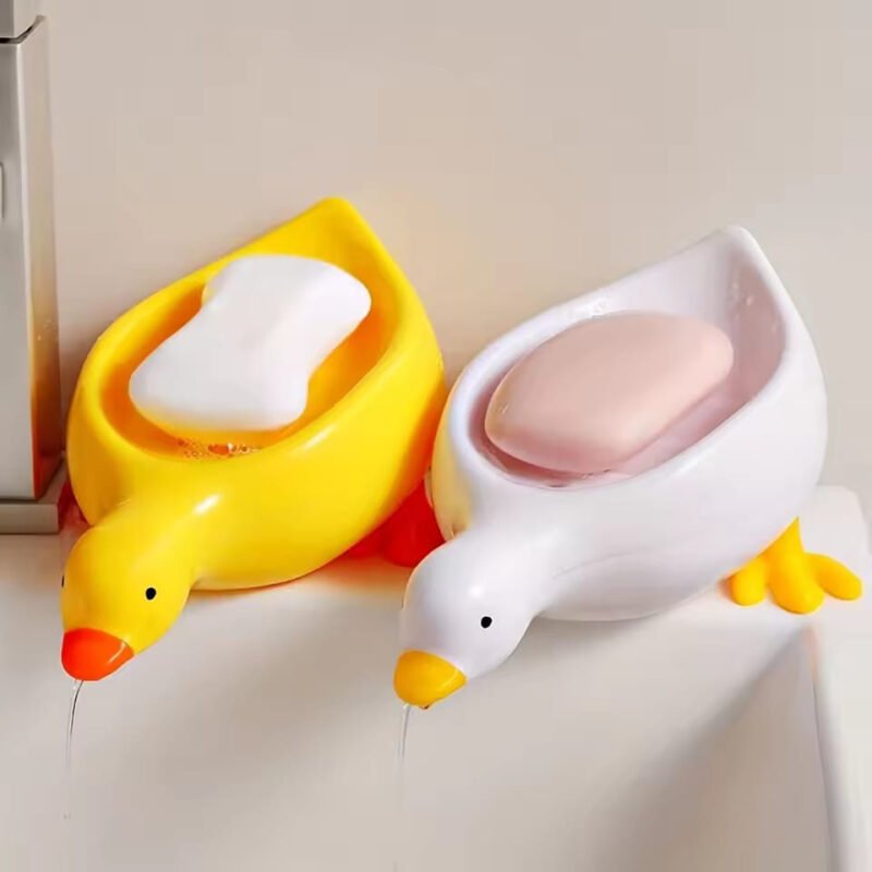 Cute Duck Shaped Soap Dish – Plastic Self-Draining Soap Holder & Multifunctional Storage Tray for Bathroom and Kitchen