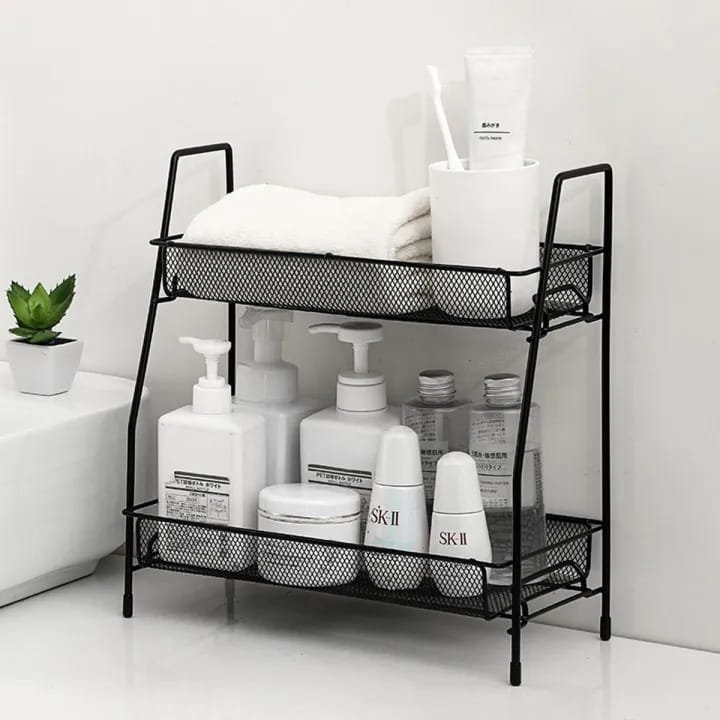 2-Layer Multi-Purpose Mini Portable Iron Organizer Shelf – Durable Storage Rack for Kitchen, Bathroom & Office | Space-Saving Iron Shelf Stand | Easy to Assemble