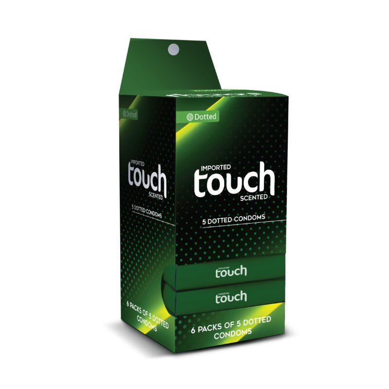 Touch Dotted Condoms Dispenser (Pack of 5) – 30 Pieces Total – Extra Dots for Enhanced Pleasure