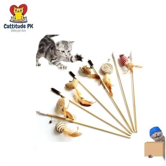 Cat Wand Play Stick – Wooden Cat Teasing Stick with Bell | Interactive Cat Toy for Play, Exercise & Fun