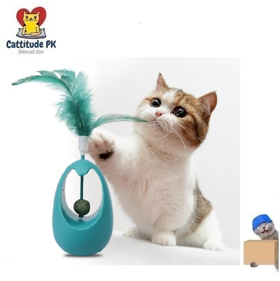 Catnip Tumbler Ball Toy with Feather | Automatic Wobble Cat Toy | Interactive Cat Feeding Puzzle & Exercise Toy