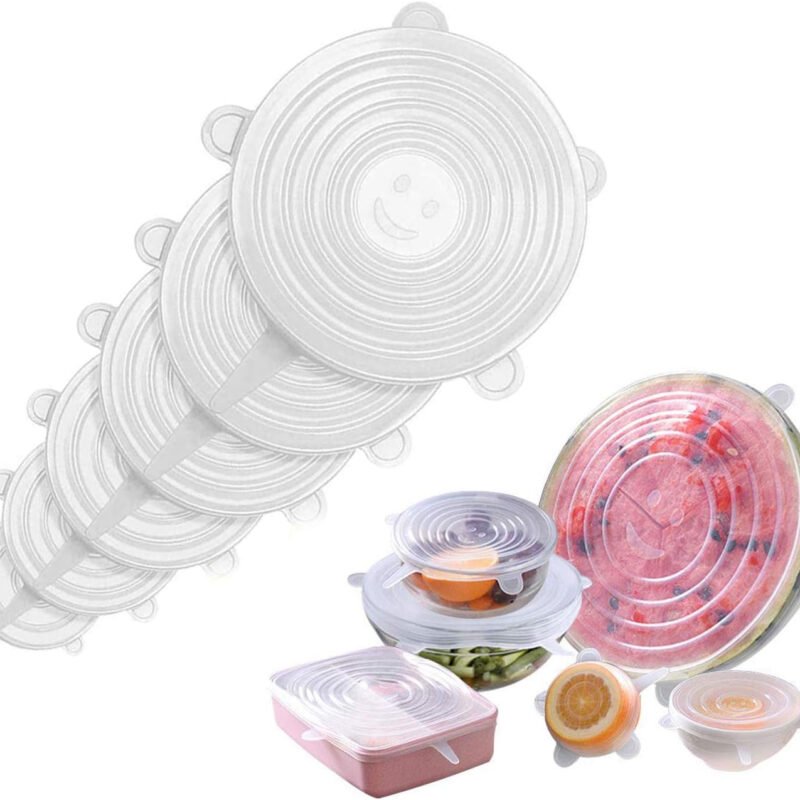6 Pcs Silicone Stretch Lids Set | Reusable Food Covers for Bowls, Dishes, Pans & Containers | Keep Food Fresh | Kitchen Eco-Friendly Seal Wrap