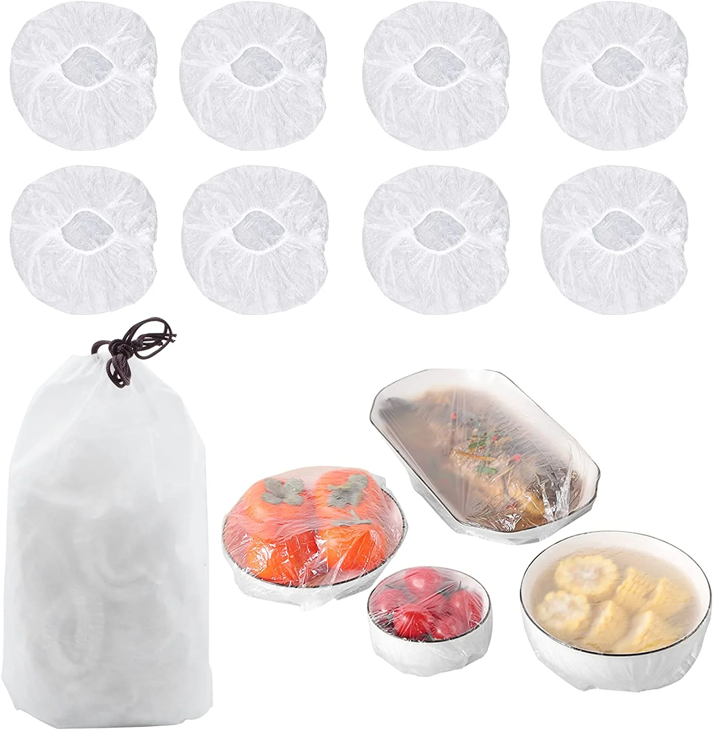 100Pcs Fresh-Keeping Food Covers – Reusable Stretchable Plastic Wrap with Elastic Edging | Press & Seal Bowl Lids for Leftovers, Storage & Outdoor Picnic
