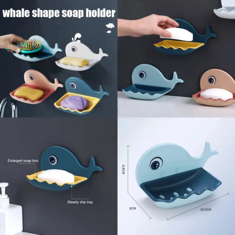 Baby Whale Design Drain Soap Holder | Cute Self-Draining Soap Box for Bathroom & Kitchen – Non-Slip Soap Dish (Random Colours)
