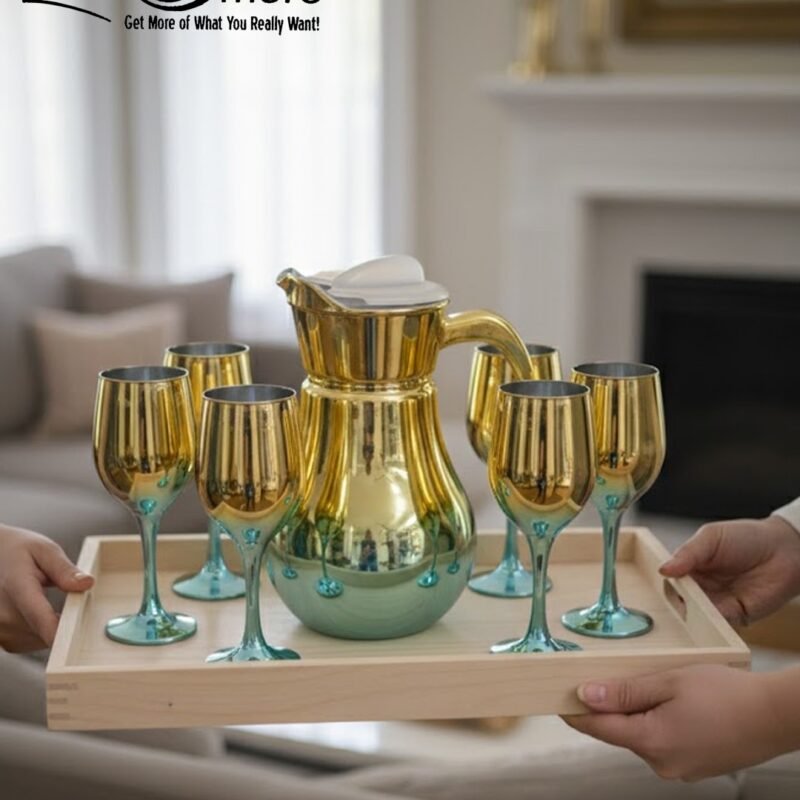 OneMore Premium Golden Jug Set with 6 Matching Glasses – Luxury Metallic Finish Drinkware for Home & Parties-CK