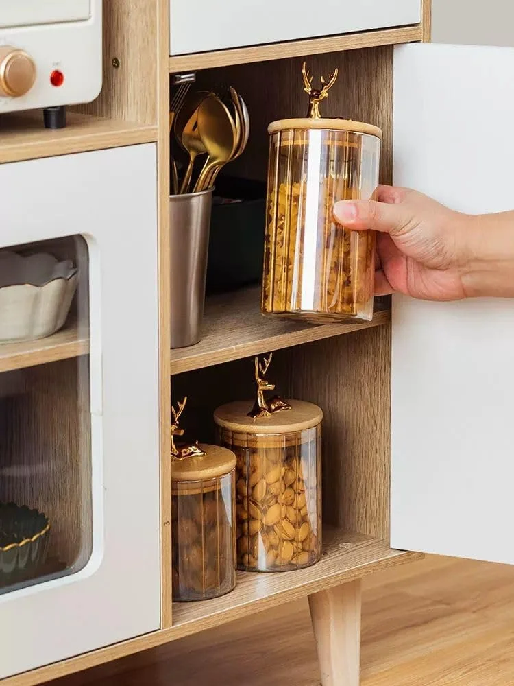 Deer Head Striped Glass Jar Set | High Borosilicate Airtight Storage Containers with Bamboo Lids | Kitchen & Home Decor Jars - Image 7