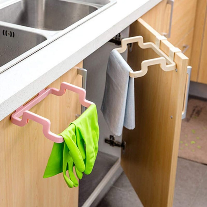 Kitchen Cabinet Door Garbage Bag Holder | Plastic Trash Bag Bracket & Towel Hanging Rack | Space-Saving Waste Organizer