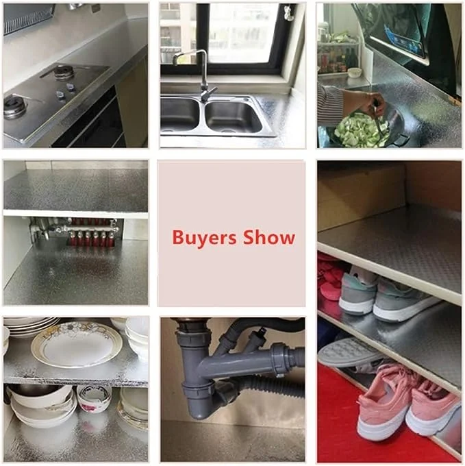 Kitchen Oil Proof Stickers | Waterproof Aluminum Foil Stickers | Self Adhesive Peel & Stick Kitchen Wallpaper Roll (Silver, 60x200cm) - Image 4