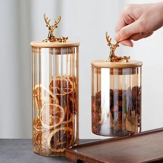 Deer Head Striped Glass Jar Set | High Borosilicate Airtight Storage Containers with Bamboo Lids | Kitchen & Home Decor Jars - Image 6