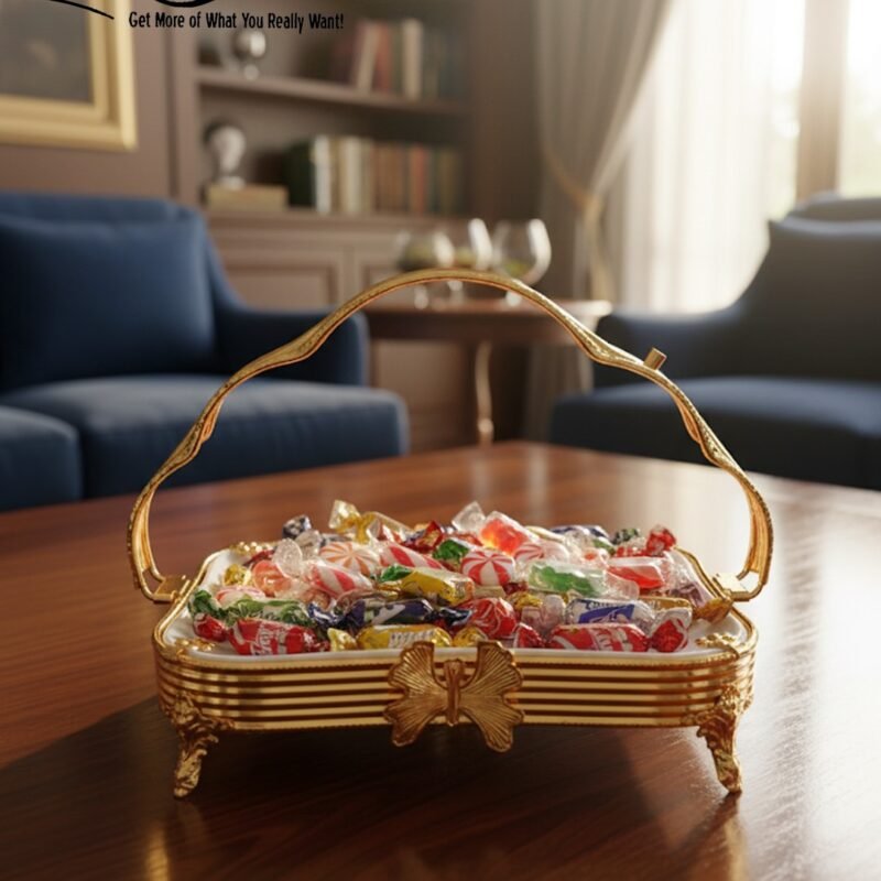 Luxury Gold Plated Decorative Serving Tray with Handles – Elegant Mirror Base Centerpiece for Home, Wedding & Table Décor