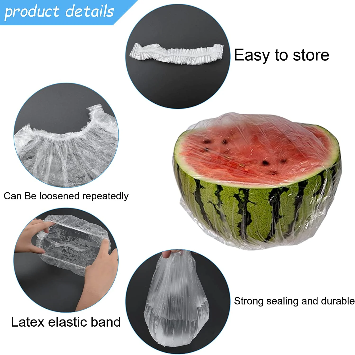 100Pcs Fresh-Keeping Food Covers – Reusable Stretchable Plastic Wrap with Elastic Edging | Press & Seal Bowl Lids for Leftovers, Storage & Outdoor Picnic - Image 3