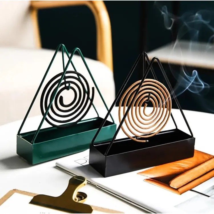 Modern Triangle Metal Mosquito Coil Holder – Smokeless Incense Stand for Home & Outdoor Use