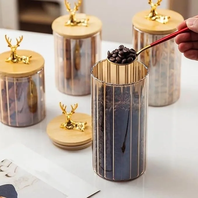 Deer Head Striped Glass Jar Set | High Borosilicate Airtight Storage Containers with Bamboo Lids | Kitchen & Home Decor Jars - Image 5