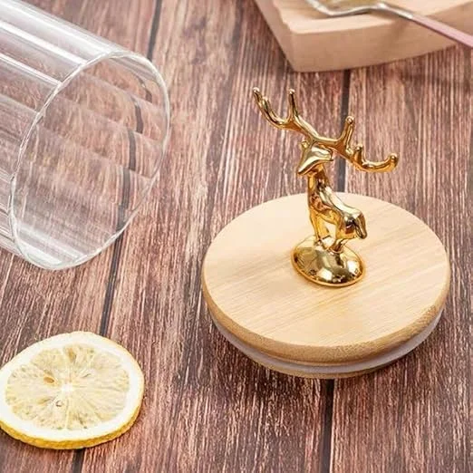 Deer Head Striped Glass Jar Set | High Borosilicate Airtight Storage Containers with Bamboo Lids | Kitchen & Home Decor Jars - Image 4