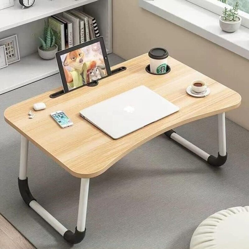 Foldable Laptop Table for Bed & Sofa – Portable Study and Work Desk with Cup & Tablet Holder