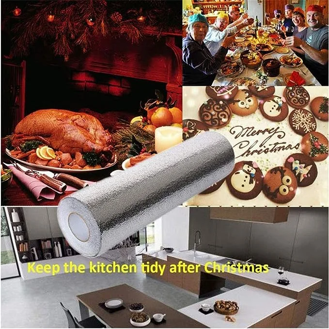 Kitchen Oil Proof Stickers | Waterproof Aluminum Foil Stickers | Self Adhesive Peel & Stick Kitchen Wallpaper Roll (Silver, 60x200cm) - Image 7