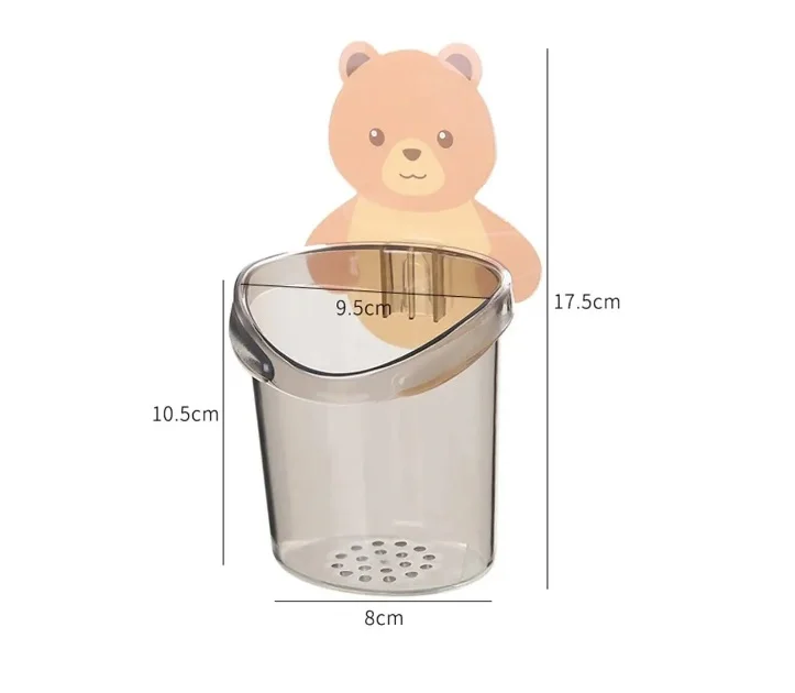 1PC Teddy Bear Wall-Mounted Toothbrush Holder with Cup | Punch-Free Bathroom Storage Rack – Cute Toothbrush Organizer for Kids & Adults - Image 7