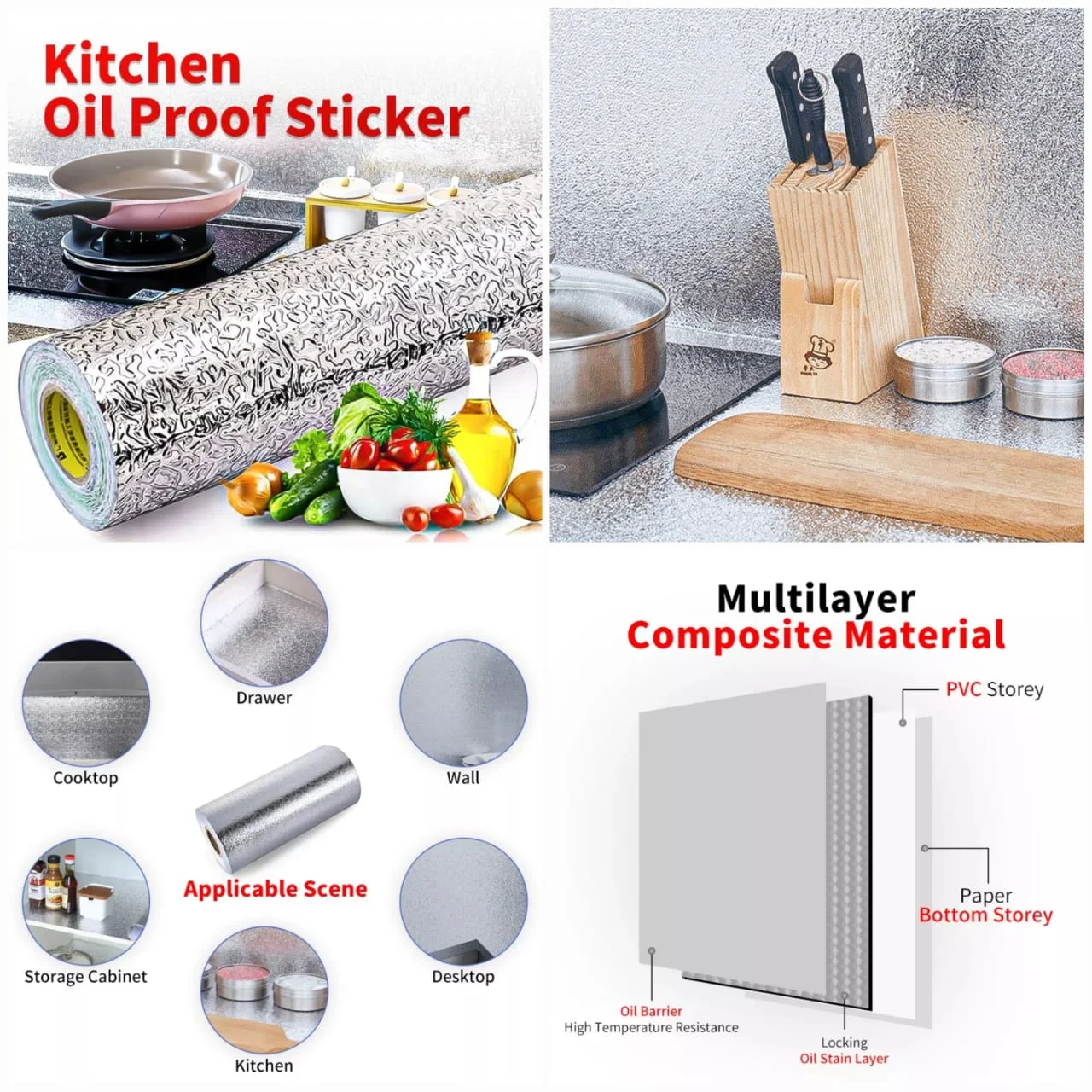 Kitchen Oil Proof Stickers | Waterproof Aluminum Foil Stickers | Self Adhesive Peel & Stick Kitchen Wallpaper Roll (Silver, 60x200cm) - Image 6