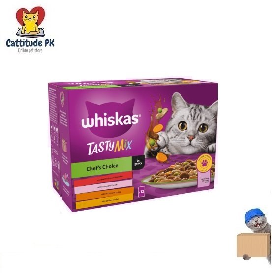 WHISKAS 1+ Adult Chef’s Choice in Gravy – 85gm | Wet Cat Food Pouches | Gourmet Meaty Recipes | Complete & Balanced Nutrition for Adult Cats