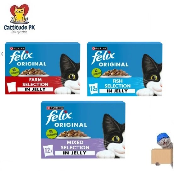 Felix Original Selection in Jelly Wet Cat Food – 85gm | Farm, Fish & Mixed Selection | Delicious Cat Wet Food Pouch | Complete & Balanced Meal