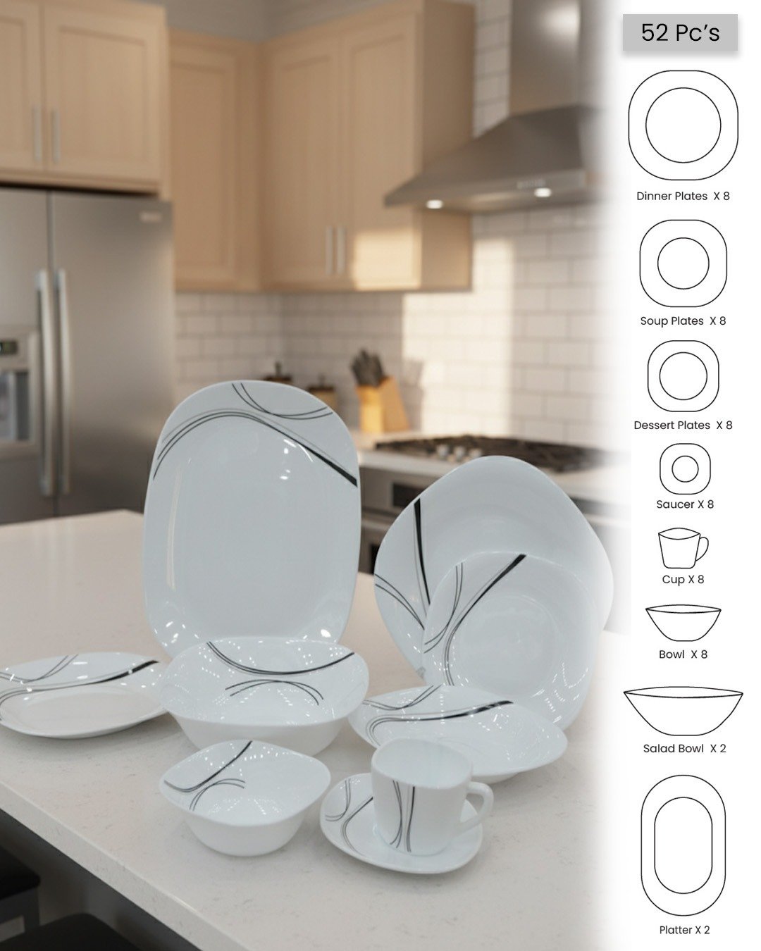 Modern Wave Opal Dinnerware Set – Stylish & Durable Opal Glass Dinner Set CK - Image 2