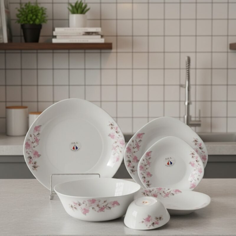 Pink Petal Bloom Dinnerware Set – 26 Piece Elegant Floral Opal Glass Dinner Set CK