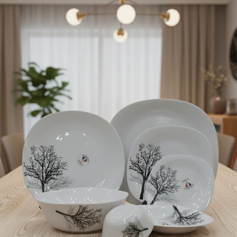 Minimalist Winter Tree Dinnerware Set – 26 Piece Elegant Opal Glass Dinner Set CK