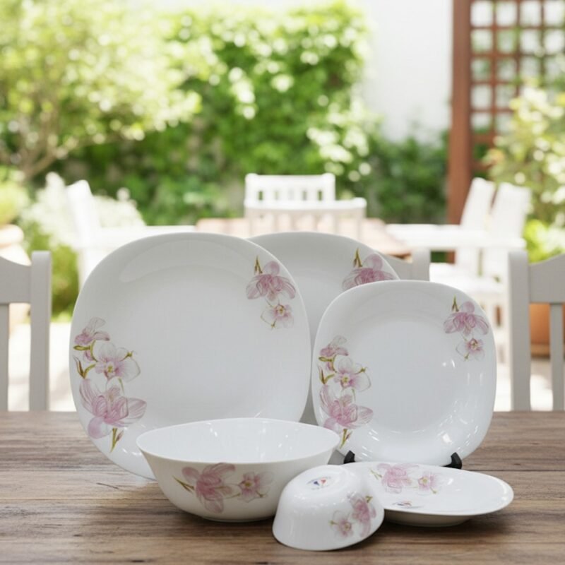 Orchid Blossom Opal Dinner Set – Elegant Floral Opal Glass Dinnerware Collection CK