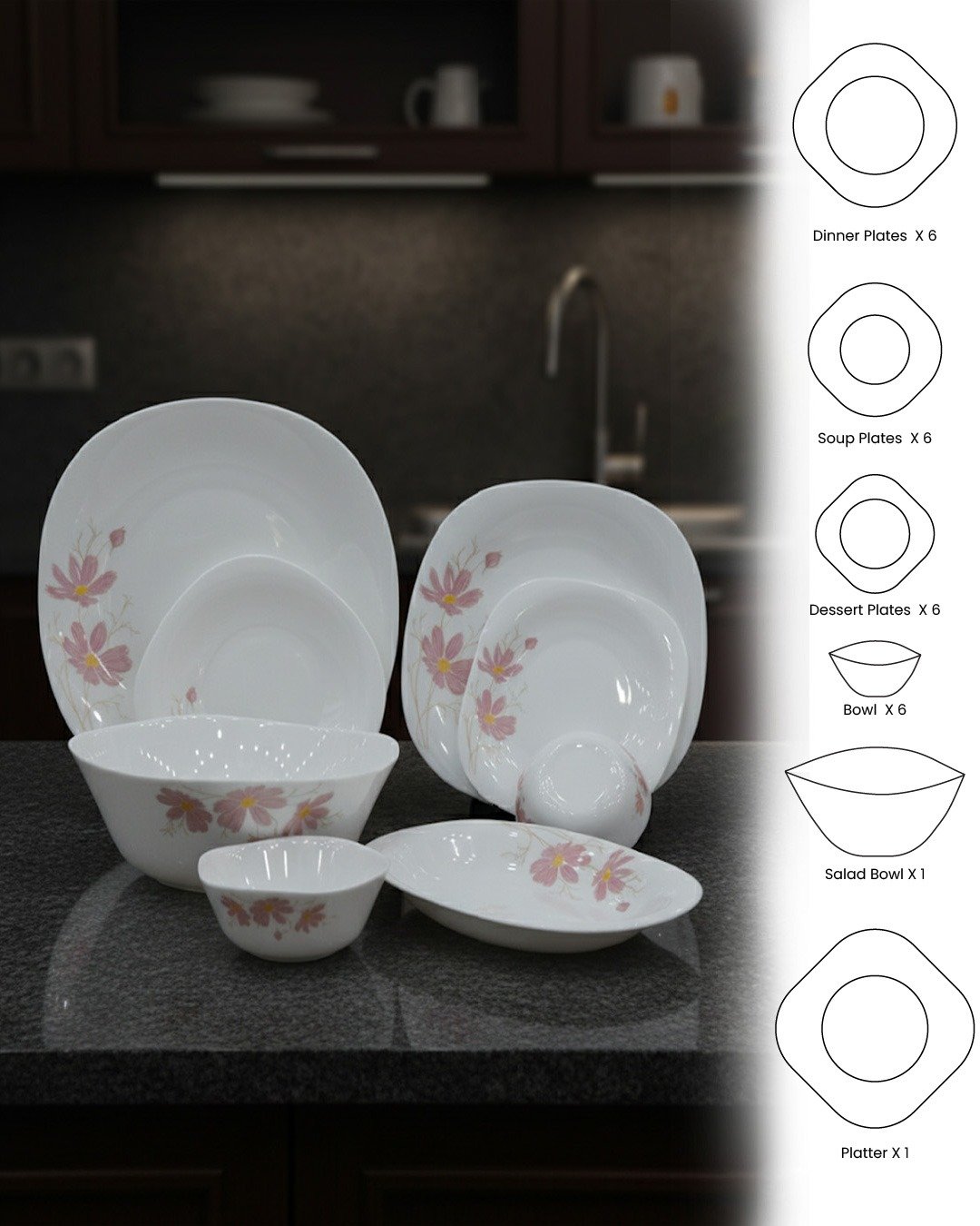 Elegant Floral Opal Dinnerware Set – Durable, Lightweight & Stylish Tableware CK - Image 5