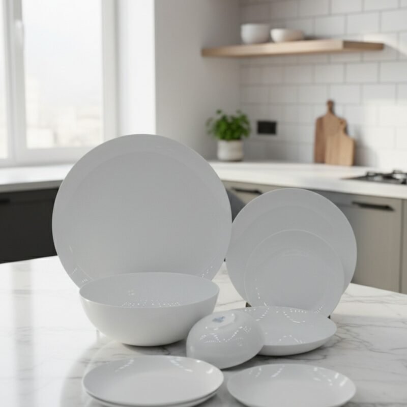 Classic Pure White Dinnerware Set – 26-Piece Elegant Opalware Tableware for 6 | Durable, Microwave & Dishwasher Safe CK