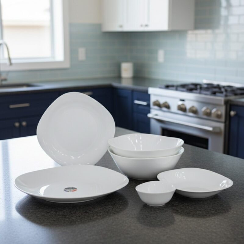 Contemporary Square Opal Dinner Set – Modern 26-Piece Tableware for 6 | Durable, Microwave & Dishwasher Safe CK