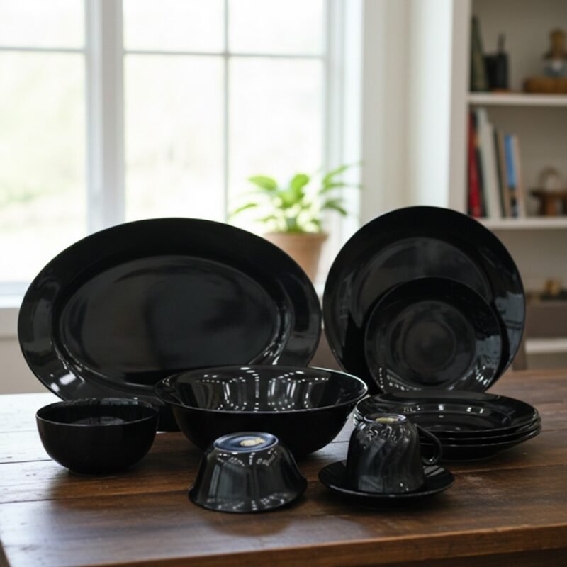Elegant Black Dinnerware Set – Modern 26-Piece Opalware Collection | Stylish Tableware for 6 CK