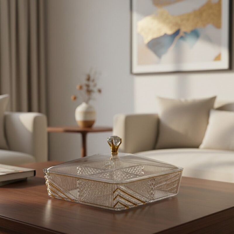 Crystal-Cut Multipurpose Snack Tray with Lid – 4 Section Serving Compartment CK