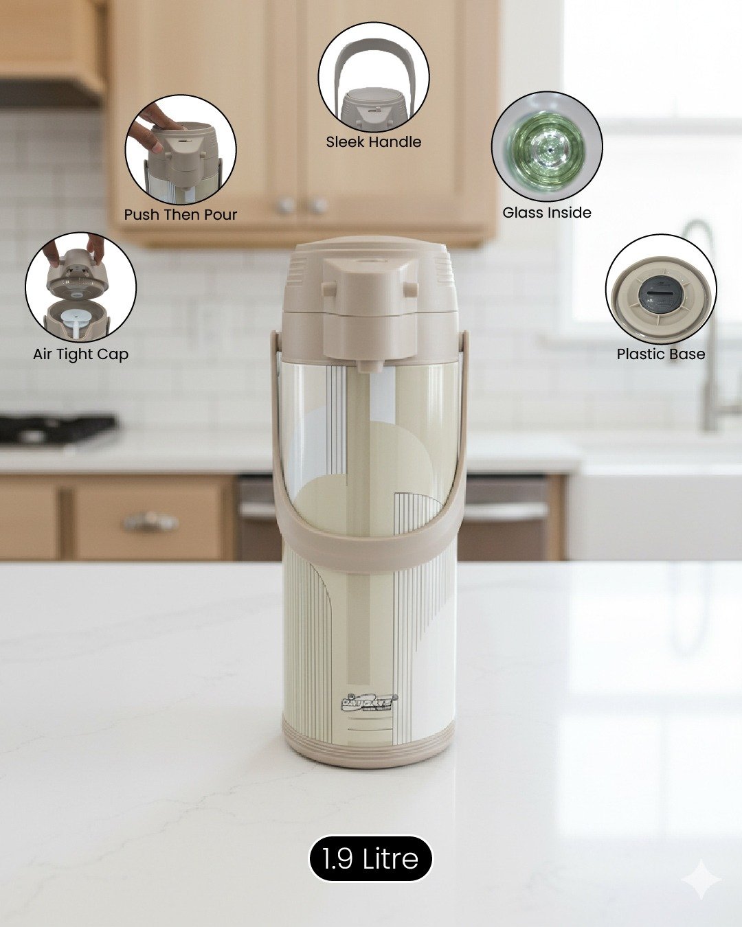 1.9 Litre Stainless Steel Insulated Flask – Hot & Cold Beverage Dispenser with Green, Brown & Silver-Grey Accents CK - Image 10