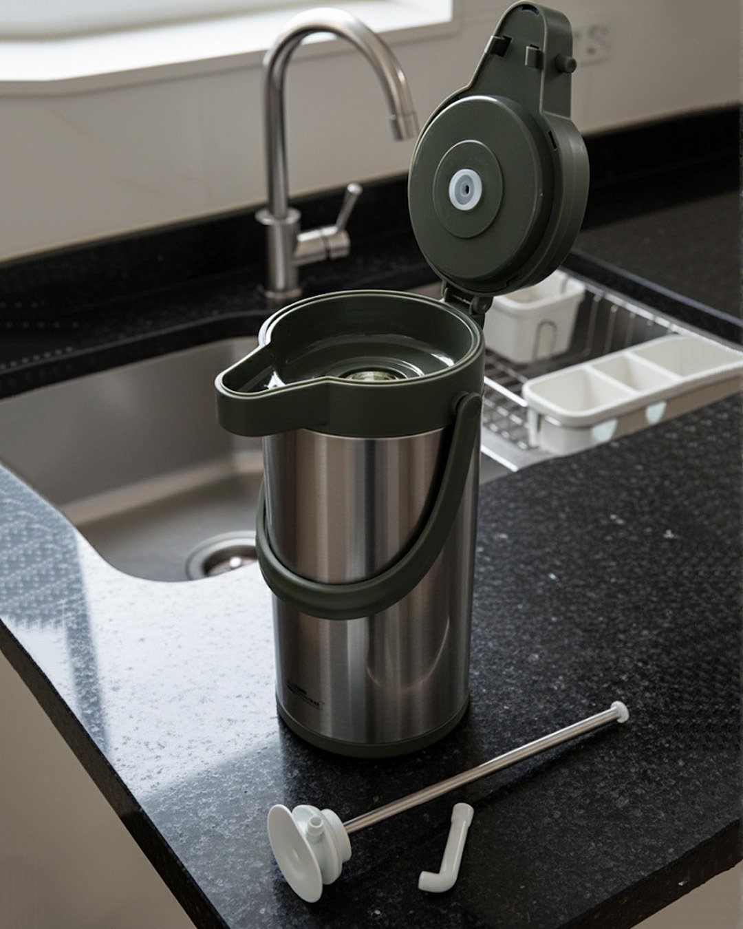 1.9 Litre Stainless Steel Insulated Flask – Hot & Cold Beverage Dispenser with Green, Brown & Silver-Grey Accents CK - Image 8