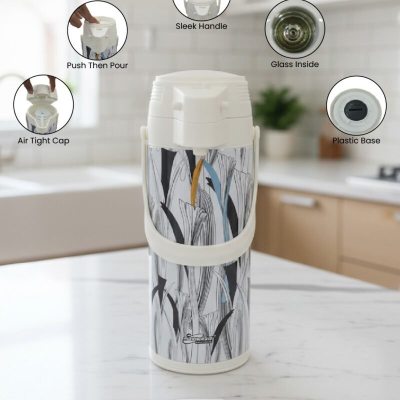1.9 Litre Insulated Flask with Marble & Golden Streaks – Stylish Hot & Cold Beverage Dispenser CK