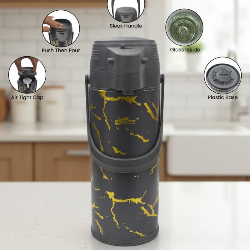 1.9 Litre Insulated Flask with Marble & Golden Streaks – Stylish Hot & Cold Beverage Dispenser CK