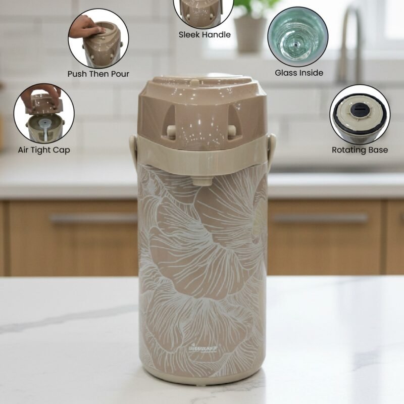 3 Litre Insulated Flask with Glass Interior – Elegant Floral Design Hot & Cold Beverage Dispenser CK